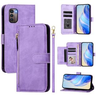 For Nokia G21 / G11 Multi-Card Slots Zipper Wallet Leather Phone Case(Purple)