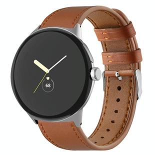 For Google Pixel Watch 3 45mm Round Tail Genuine Leather Watch Band(Brown)