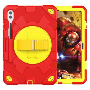 For Samsung Galaxy Tab S10+ / S9+ / S9 FE+ Spider Hand Grip Turntable Stand Tablet Case(Yellow Red)