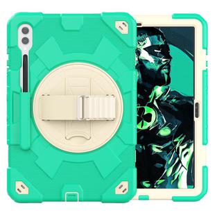 For Samsung Galaxy Tab S10+ / S9+ / S9 FE+ Spider Hand Grip Turntable Stand Tablet Case(Cyan Gold)