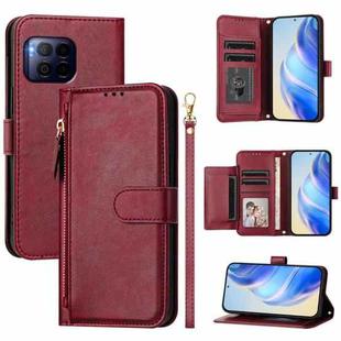 For T-Mobile REVVL 7 Pro 5G Multi-Card Slots Zipper Wallet Leather Phone Case(Dark Red)