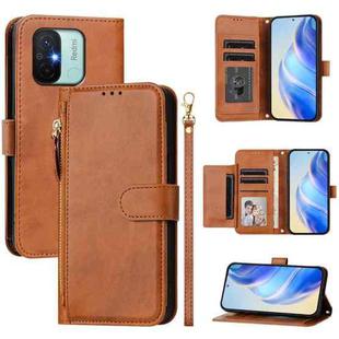 For Redmi 12C / 11A Multi-Card Slots Zipper Wallet Leather Phone Case(Brown)