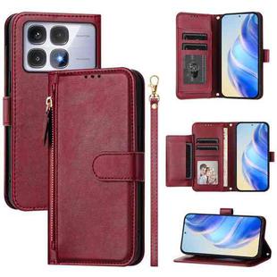 For Redmi K70 Ultra 5G Multi-Card Slots Zipper Wallet Leather Phone Case(Dark Red)