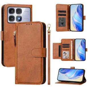 For Redmi K70 Ultra 5G Multi-Card Slots Zipper Wallet Leather Phone Case(Brown)