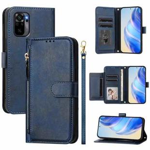 For Redmi Note 10 4G / 10S 4G / 11 SE India Multi-Card Slots Zipper Wallet Leather Phone Case(Blue)