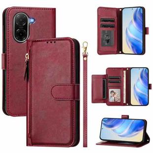 For Redmi A5 4G 171.7mm / Xiaomi Poco C71 Multi-Card Slots Zipper Wallet Leather Phone Case(Dark Red)
