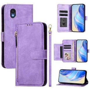 For TCL 201 Multi-Card Slots Zipper Wallet Leather Phone Case(Purple)