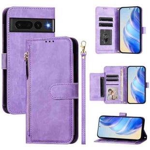 For Google Pixel 7 Pro Multi-Card Slots Zipper Wallet Leather Phone Case(Purple)