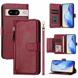 For Google Pixel 8 Multi-Card Slots Zipper Wallet Leather Phone Case(Dark Red)