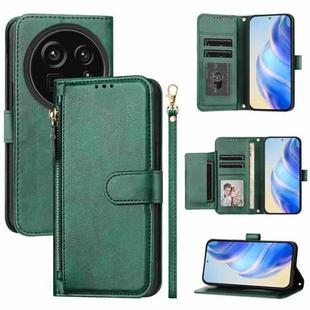 For Sharp Aquos R9 Pro Multi-Card Slots Zipper Wallet Leather Phone Case(Green)