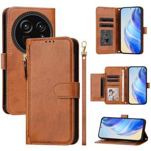 For Sharp Aquos R9 Pro Multi-Card Slots Zipper Wallet Leather Phone Case(Brown)