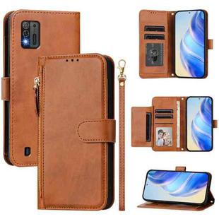 For ZTE Blade A52 Lite Multi-Card Slots Zipper Wallet Leather Phone Case(Brown)