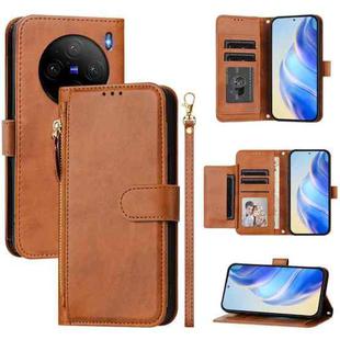 For vivo X100s 5G Multi-Card Slots Zipper Wallet Leather Phone Case(Brown)