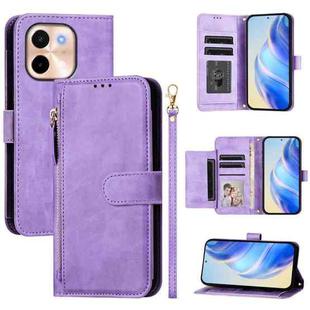 For vivo Y28 4G Multi-Card Slots Zipper Wallet Leather Phone Case(Purple)