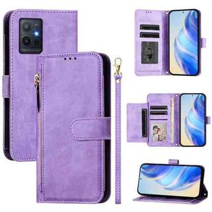 For vivo Y55s 2023 / Y75 5G Global Multi-Card Slots Zipper Wallet Leather Phone Case(Purple)