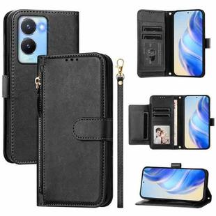 For vivo Y56 5G / Y16 4G / Y02s 4G Global Multi-Card Slots Zipper Wallet Leather Phone Case(Black)