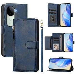 For vivo V40e 5G India / iQOO Z9s 5G Multi-Card Slots Zipper Wallet Leather Phone Case(Blue)