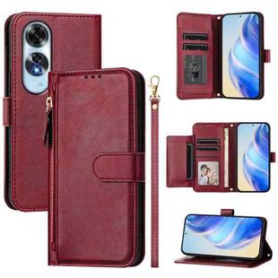 For OPPO A60 4G Global Multi-Card Slots Zipper Wallet Leather Phone Case(Dark Red)