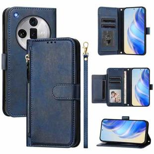 For OPPO Find X7 Ultra Multi-Card Slots Zipper Wallet Leather Phone Case(Blue)