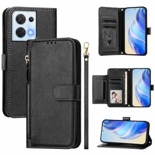 For OPPO Reno8 5G Multi-Card Slots Zipper Wallet Leather Phone Case(Black)