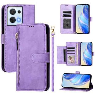 For OPPO Reno8 5G Multi-Card Slots Zipper Wallet Leather Phone Case(Purple)