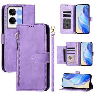 For OPPO Reno9 5G / Reno9 Pro 5G Multi-Card Slots Zipper Wallet Leather Phone Case(Purple)