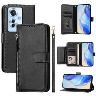 For OPPO Reno11 F 5G Global Multi-Card Slots Zipper Wallet Leather Phone Case(Black)