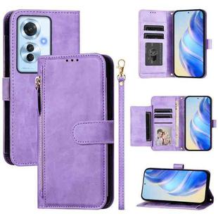 For OPPO Reno11 F 5G Global Multi-Card Slots Zipper Wallet Leather Phone Case(Purple)