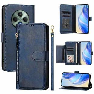 For OPPO Reno12 F 4G Global Multi-Card Slots Zipper Wallet Leather Phone Case(Blue)