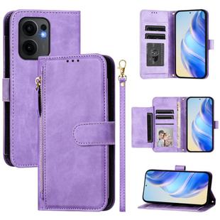 For OPPO Reno13 F 5G Multi-Card Slots Zipper Wallet Leather Phone Case(Purple)