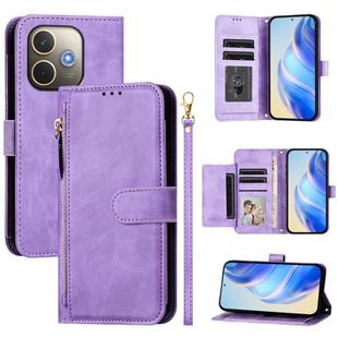 For OPPO A5 Pro 5G Multi-Card Slots Zipper Wallet Leather Phone Case(Purple)