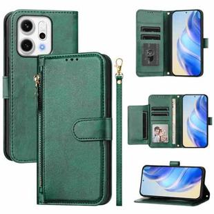 For OPPO Reno14 Global Multi-Card Slots Zipper Wallet Leather Phone Case(Green)