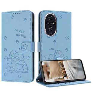 For Honor 200 5G Embossed Kitten Phone Leather Case with Lanyard(Blue)