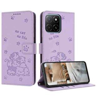 For Honor X5b / X5b Plus Embossed Kitten Phone Leather Case with Lanyard(Purple)