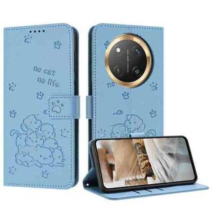 For Honor X9c Embossed Kitten Phone Leather Case with Lanyard(Blue)