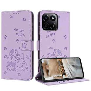 For Honor X7c 4G / 200 Smart Embossed Kitten Phone Leather Case with Lanyard(Purple)