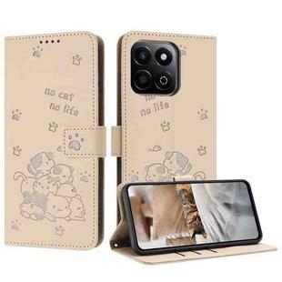 For Honor X7c 4G / 200 Smart Embossed Kitten Phone Leather Case with Lanyard(Beige)