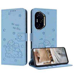 For Honor 300 Pro Embossed Kitten Phone Leather Case with Lanyard(Blue)