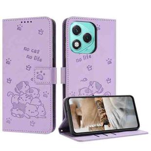 For Honor 400 Lite Embossed Kitten Phone Leather Case with Lanyard(Purple)
