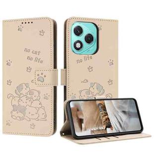 For Honor 400 Lite Embossed Kitten Phone Leather Case with Lanyard(Beige)