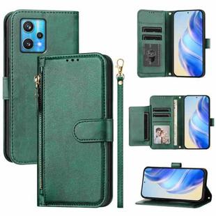 For Realme 9 Pro+ 5G / 9 4G Global Multi-Card Slots Zipper Wallet Leather Phone Case(Green)