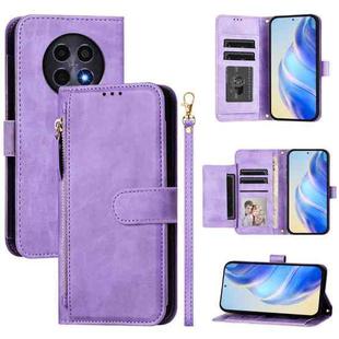 For Realme 12 5G Global Multi-Card Slots Zipper Wallet Leather Phone Case(Purple)