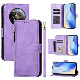 For Realme 12+ 5G Global Multi-Card Slots Zipper Wallet Leather Phone Case(Purple)