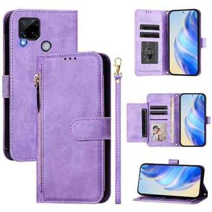 For Realme C25 / C15 / C12 / C25s Multi-Card Slots Zipper Wallet Leather Phone Case(Purple)