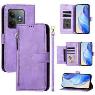 For Realme GT 6 5G / GT 6T 5G Global Multi-Card Slots Zipper Wallet Leather Phone Case(Purple)