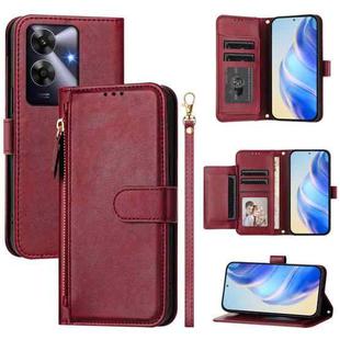 For Realme Note 60 4G Global / C61 India Multi-Card Slots Zipper Wallet Leather Phone Case(Dark Red)