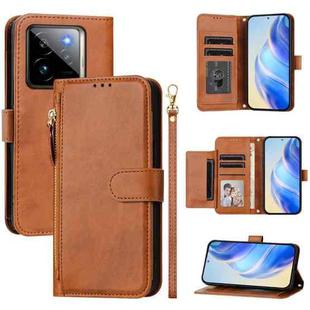 For Realme GT 7 Pro Multi-Card Slots Zipper Wallet Leather Phone Case(Brown)