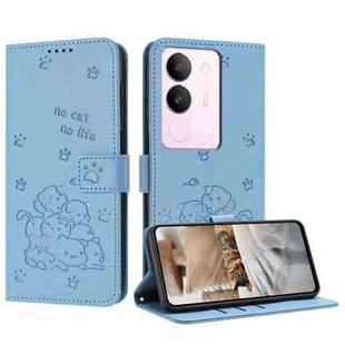 For vivo S17 / S17 Pro / S17t Embossed Kitten Phone Leather Case with Lanyard(Blue)