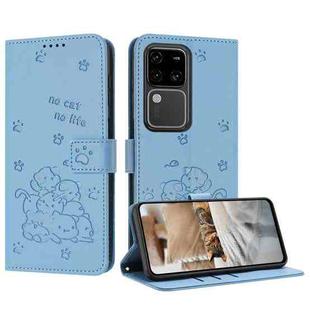 For vivo S18 / S18 Pro Embossed Kitten Phone Leather Case with Lanyard(Blue)