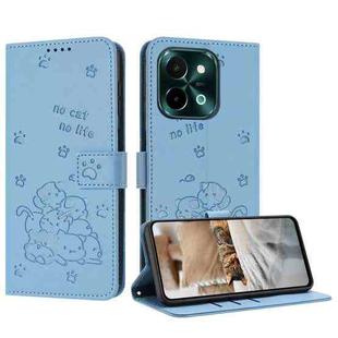 For vivo Y28 4G / iQOO Z9x 5G Embossed Kitten Phone Leather Case with Lanyard(Blue)